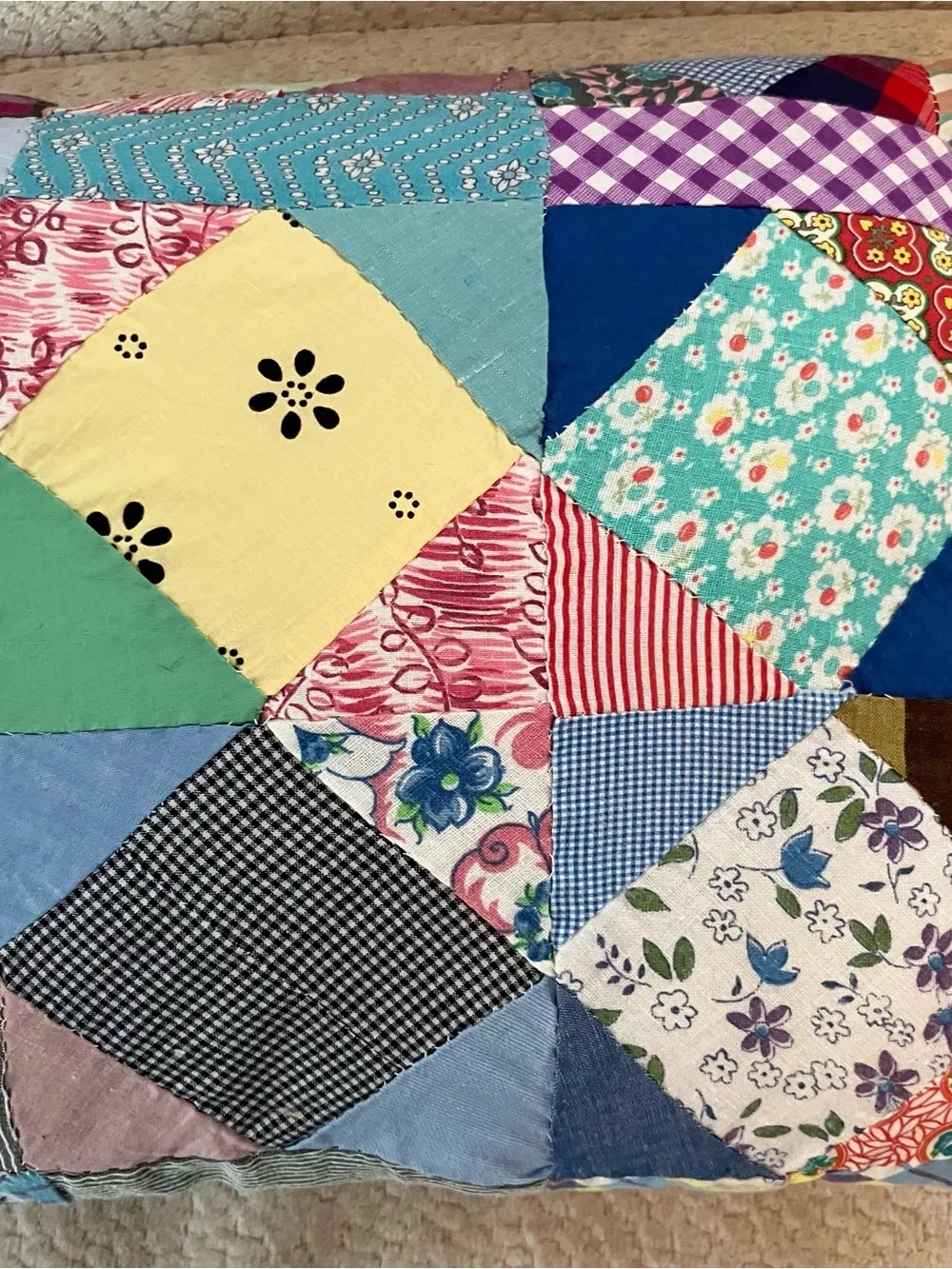 VTG Hand Pieced Scrap Crazy Patchwork Throw  Pillows Primitive Farmhouse Cottage